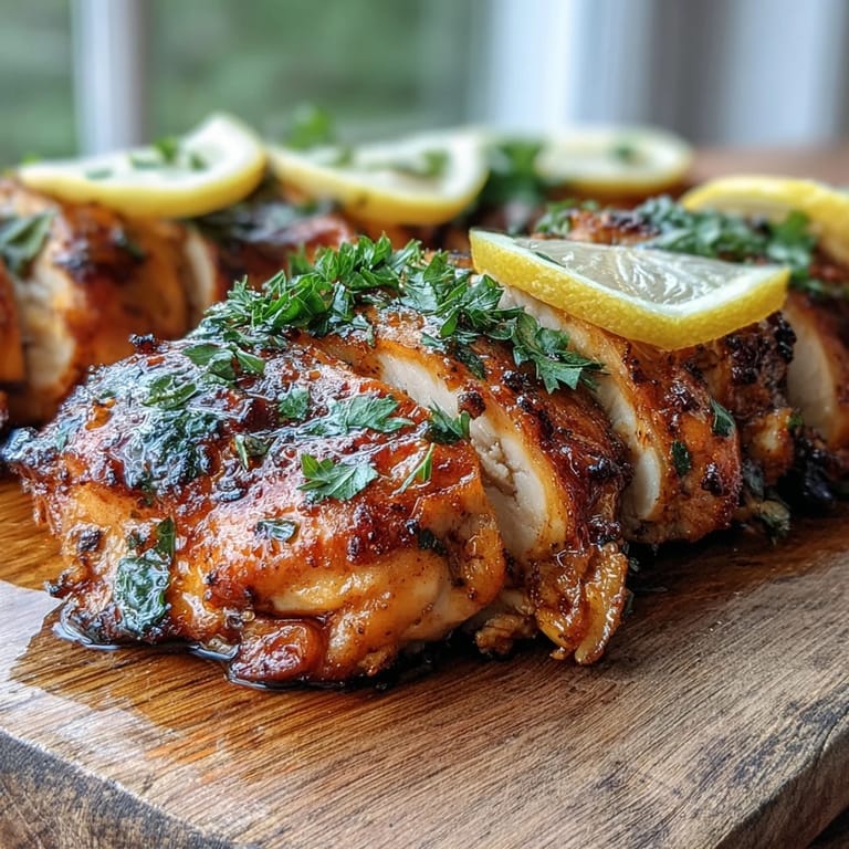 Sliced Oven Baked Chicken Breast revealing tender, juicy interior, served alongside roasted vegetables on a plate.