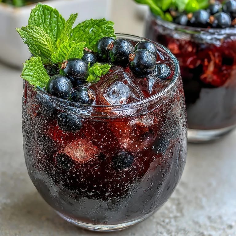Refreshing Black Currant It Berry Celebration Drink infused water with lemon slices and crushed berries in a pitcher.