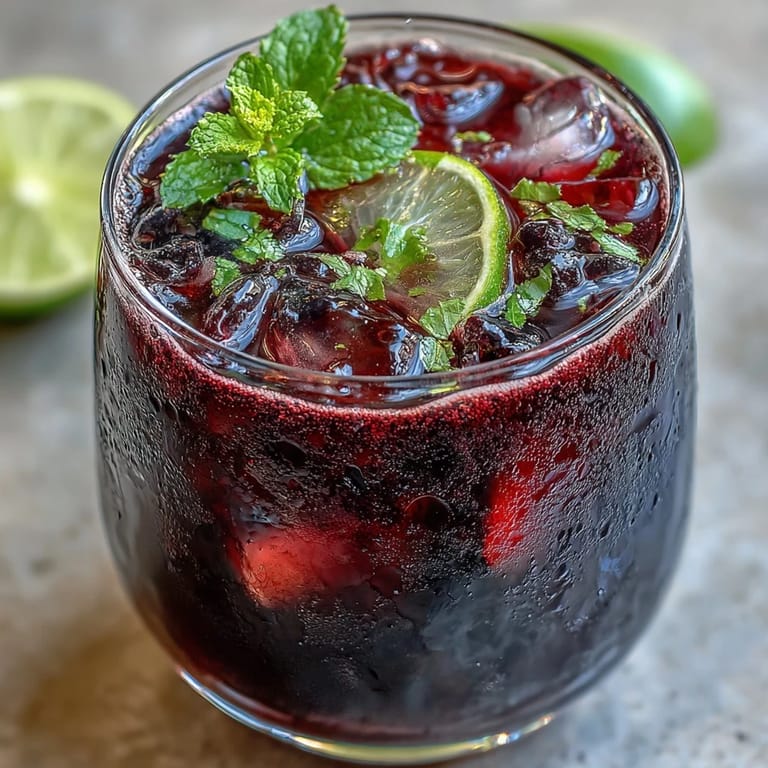 A refreshing glass of Black Currant Mocktail topped with sparkling water, perfect for summer sipping.