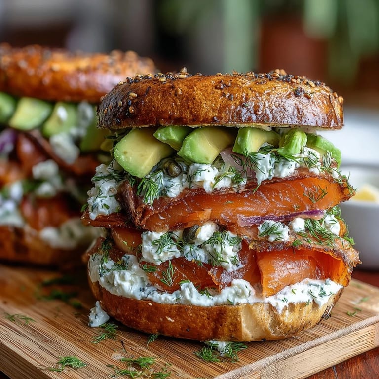 Elegant Smoked Salmon Bagel Board with Whipped Herb Cream Cheese and Colorful Vegetables