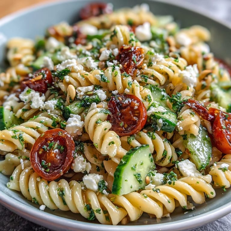 A light and zesty Lemon Vinaigrette Pasta Salad with Cucumbers and Cherry Tomatoes, perfect for picnics and easy lunches.