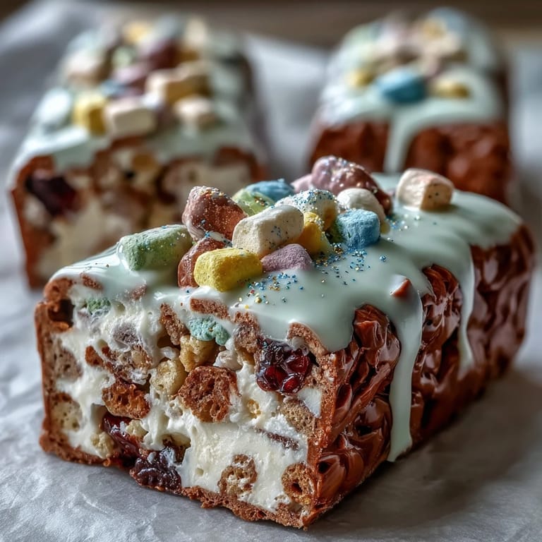 Vibrant St. Patrick's Day dessert platter featuring white chocolate Lucky Charms bark, chocolate coins, and colorful candies.