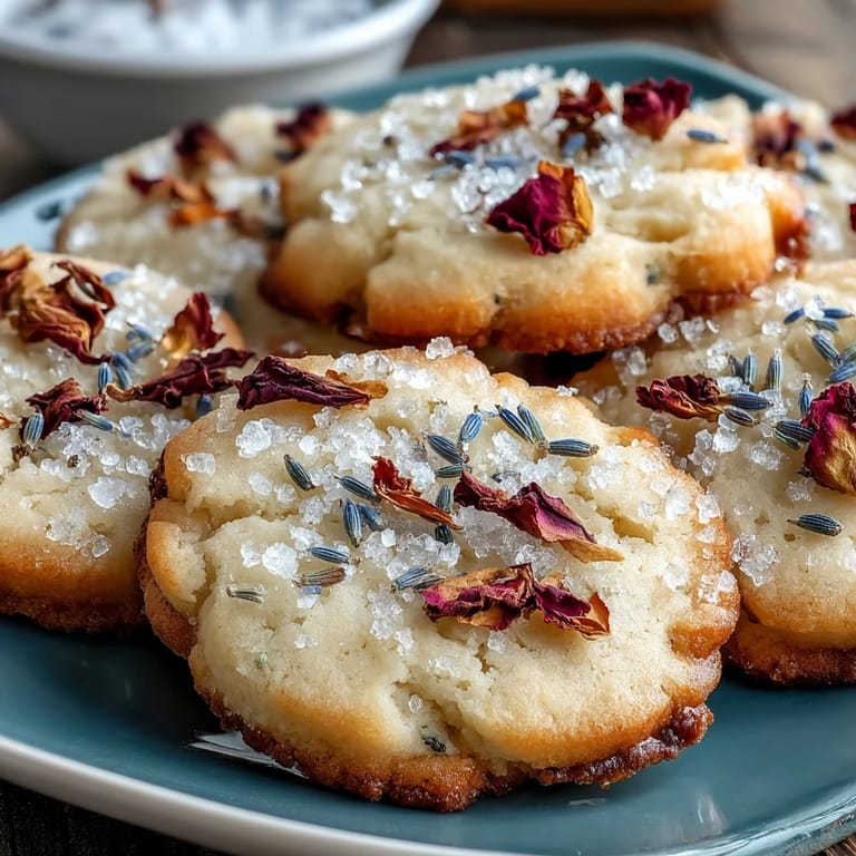 2. Buttery shortbread cookies adorned with colorful edible flowers and a sprinkle of sugar, ideal for gifting or afternoon tea.  
