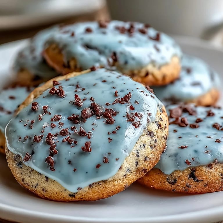 Delicate sugar cookies tinted blue and speckled like robins eggs, ideal for Easter or springtime gatherings.