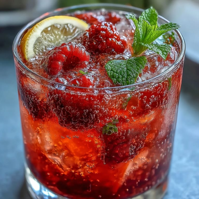 Bright and bubbly Raspberry Lemon Spritz Mocktail featuring muddled berries, citrus, and mint garnish—ideal for hot days or festive gatherings.