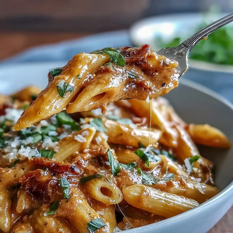 Blush pink pasta featuring a luscious blend of tomato cream sauce, parmesan, and garlic, served hot and inviting.