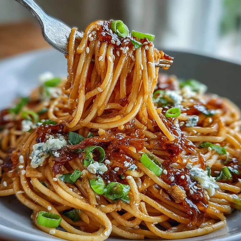 Rich gochujang butter pasta served in a bowl, showcasing glossy sauce and aromatic garlic with toasted sesame garnish.