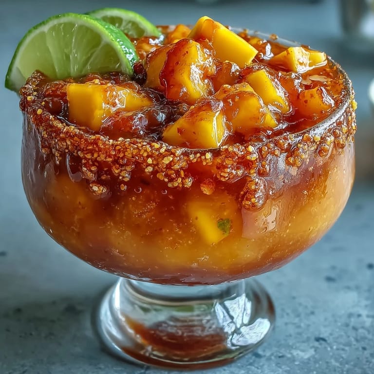 Festive frozen mango slush, a delicious Chamoyada perfect for a sunny celebration.
