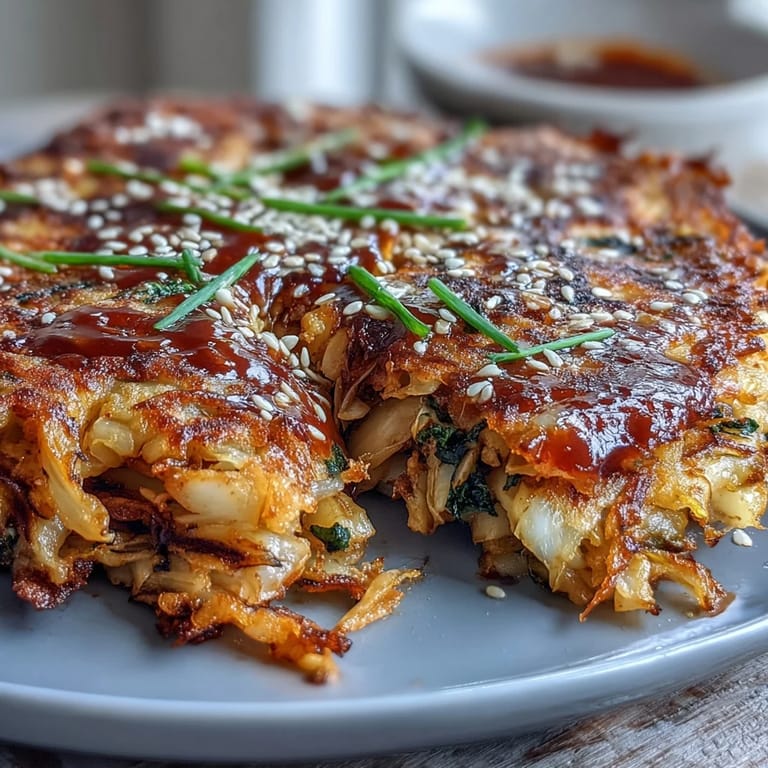 Crispy pan-fried kimchi pancakes with napa cabbage and green onions, perfect as an appetizer or light vegetarian meal.