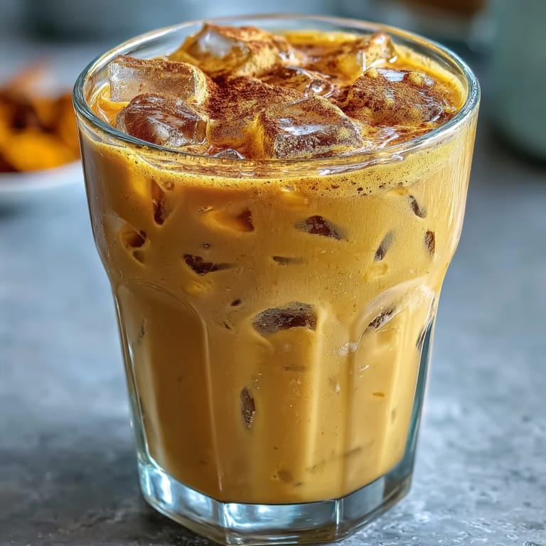 Bright turmeric latte served cold over ice, a nourishing and delicious beverage.