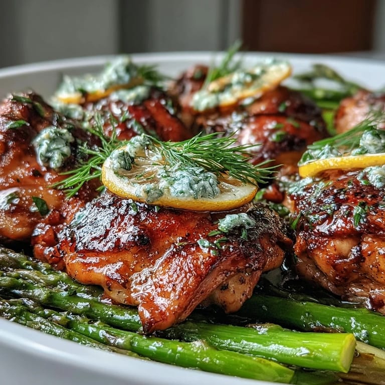 One-pan lemon herb chicken and asparagus, a complete flavorful weeknight dinner.
