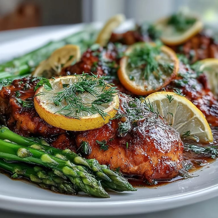 Roasted lemon herb chicken and asparagus, vibrant, easy, and delicious for any meal.