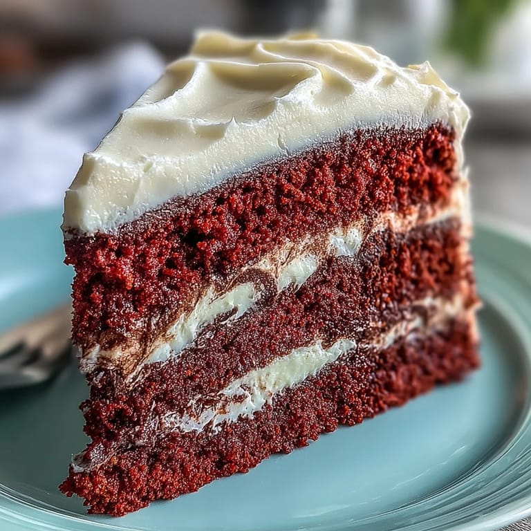 Decadent Juneteenth red velvet cake, perfectly frosted and ready to slice.