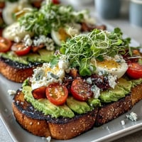 Vibrant Spring Brunch Avocado Toast Board with Toppings featuring creamy avocado spread and fresh seasonal toppings on sourdough bread.