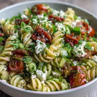Fresh Lemon Vinaigrette Pasta Salad with Cucumbers and Cherry Tomatoes, a vibrant summer dish bursting with color and citrus flavor.