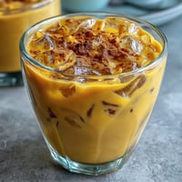 Vibrant Turmeric Golden Milk Iced Latte with creamy spices chilled in glass.